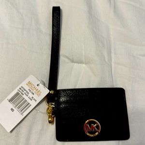 Michael Kors card holder New with takes black leather with gold hardware